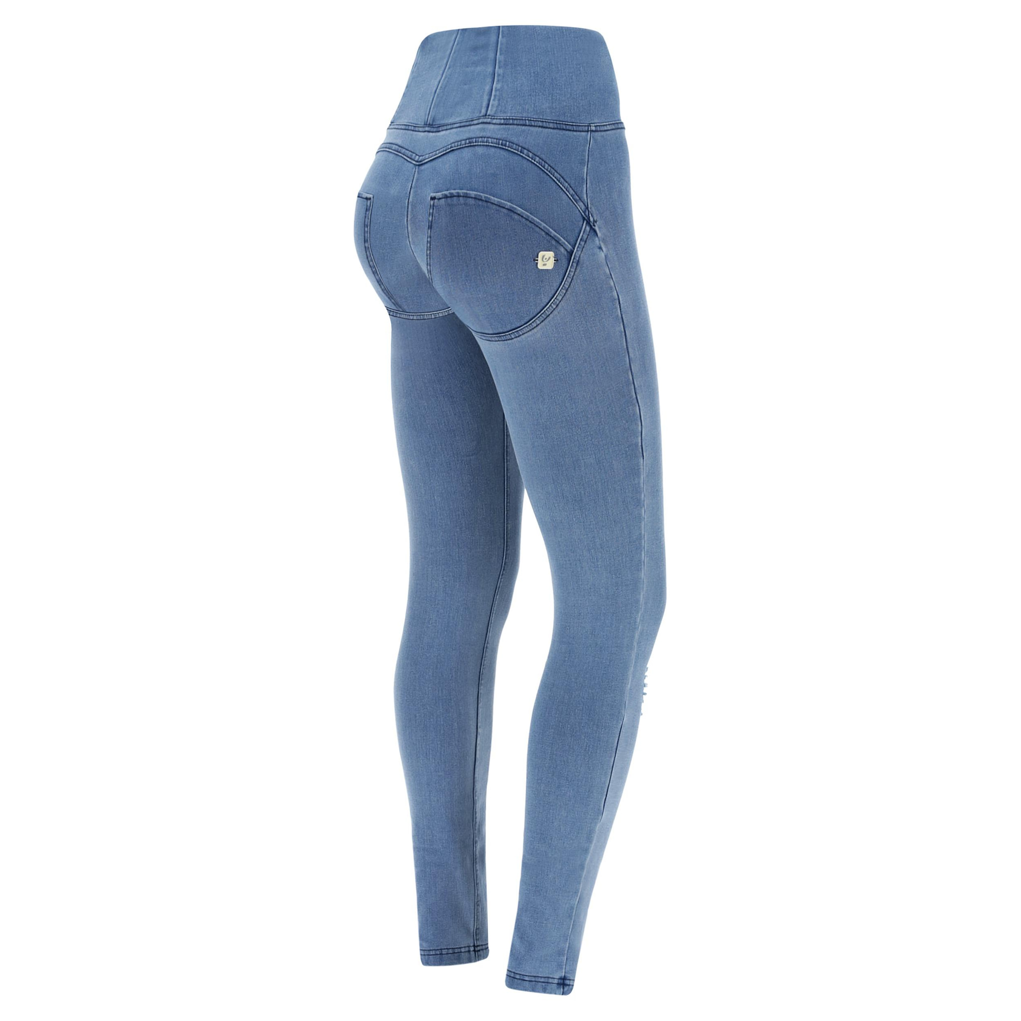 Jeans WR.UP® a vita alta in denim chiaro effetto used