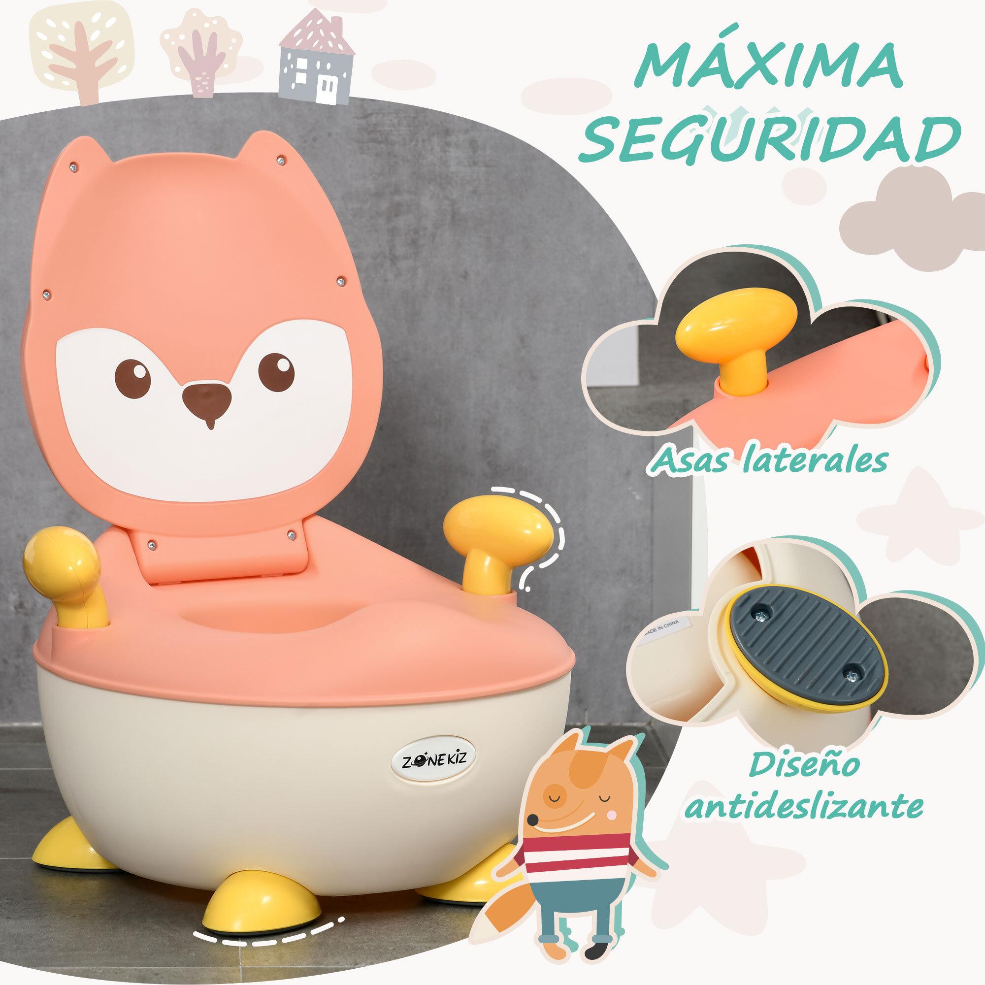 Orinal Infantil WC Aprendizaje Orinal para Bebé de 6-36 Meses en Forma de Zorro con Tapa Prueba de Salpicaduras Asas Estructura Antideslizante 34,5x35x23 cm Rosa