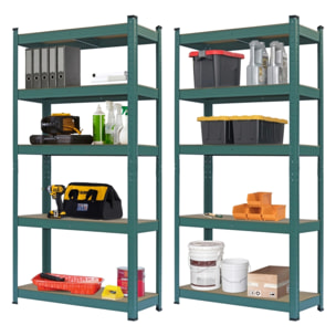 Coppia di scaffali metallici verdi 150x75x30 cm