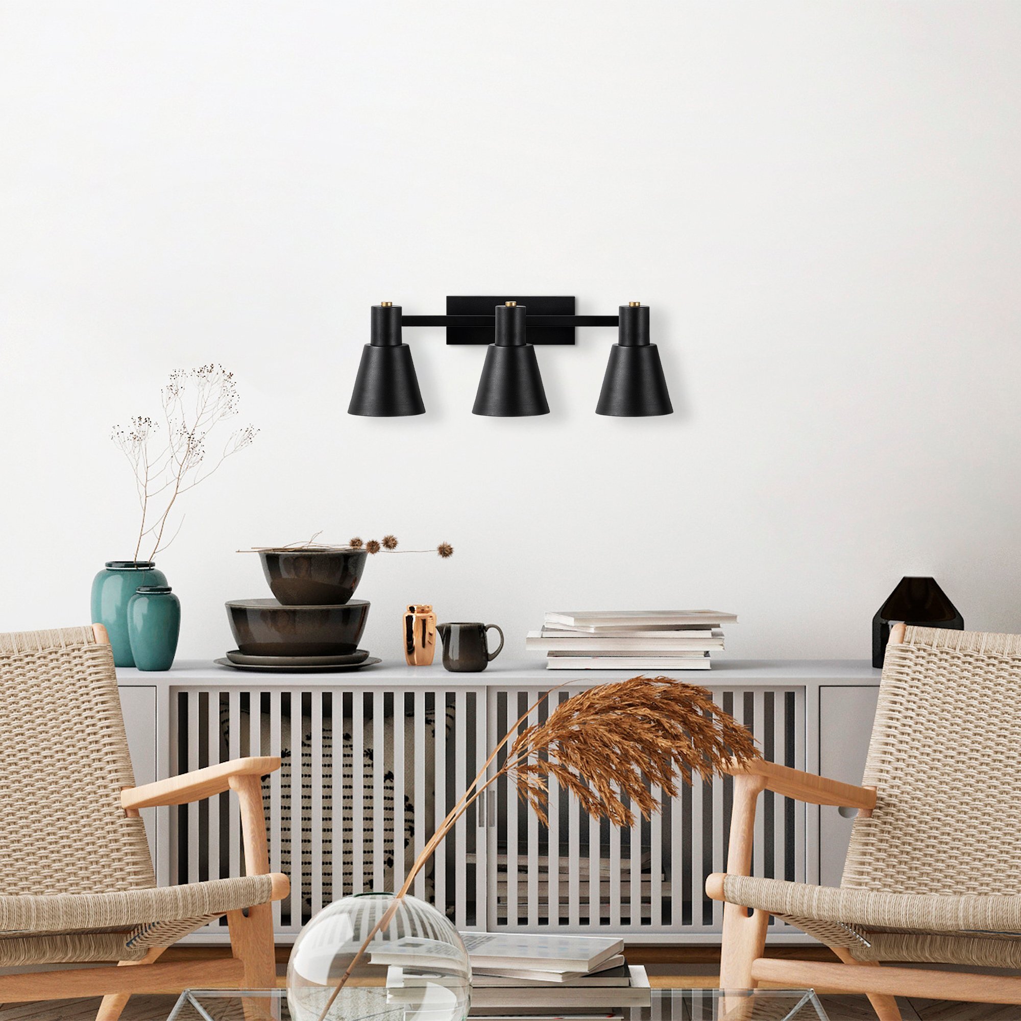 Aplique de pared, metal , negro, 60x21x21, casquillo 3 x E27 Max 40 W