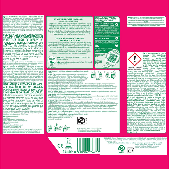 Air Wick Ambientador Eléctrico - Ambientador difusor inteligente con tecnología Anti-Fading con aroma a Flor de Cerezo y Frambuesa - Aparato y Recambio