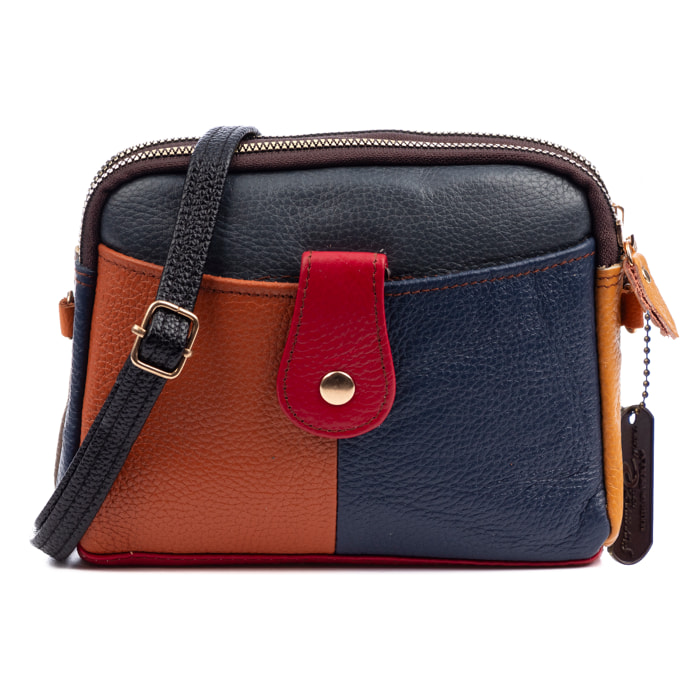 Attigliano bolso bandolera en piel auténtica Dollaro. Colores combinados aleatorios.