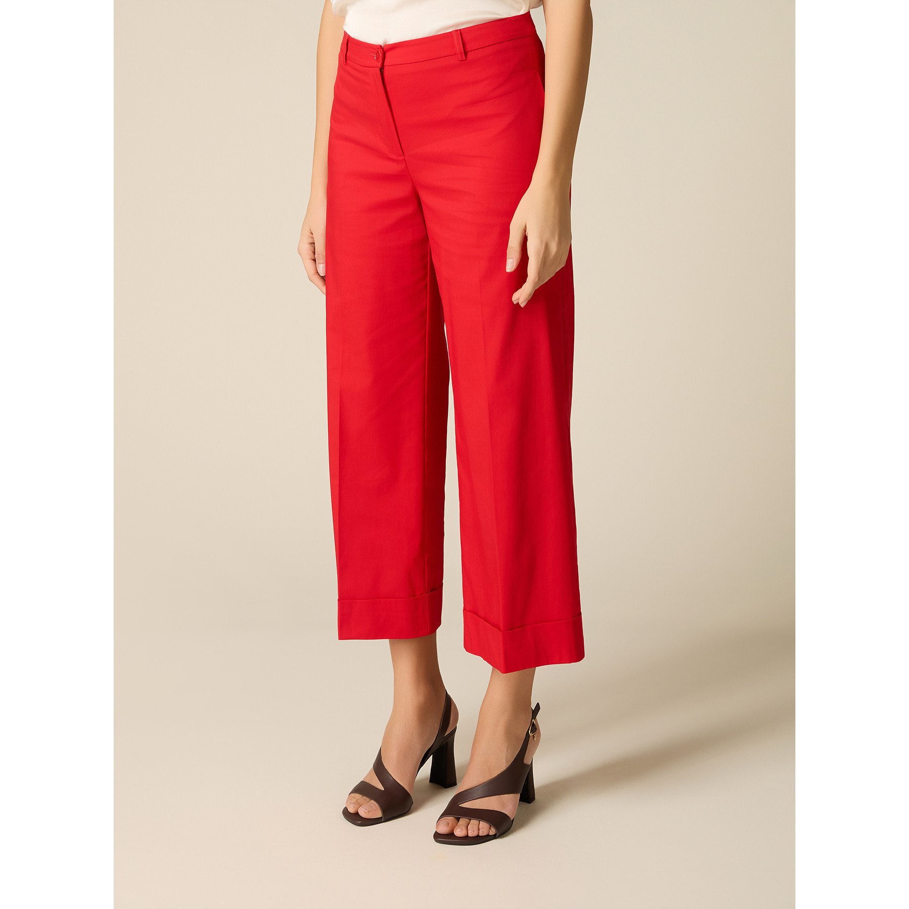 Oltre - Pantalones cropped de mezcla de algodón - Rojo