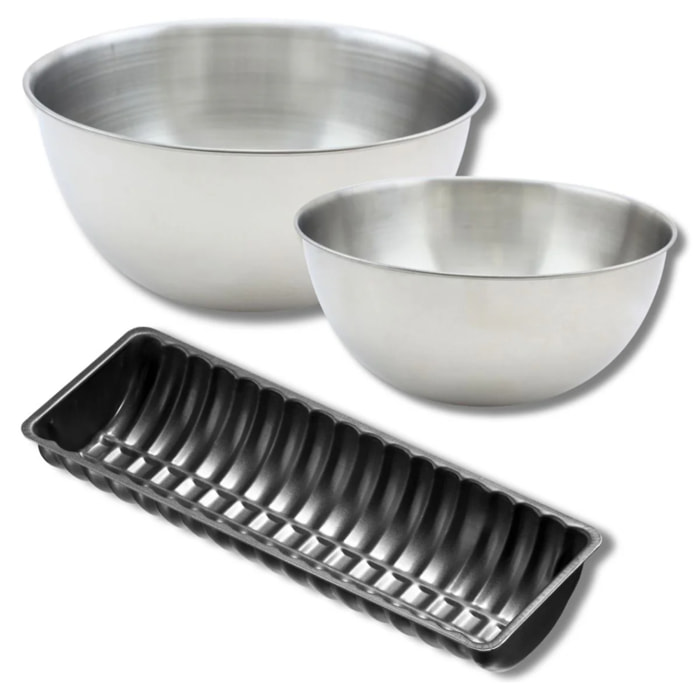 Lot comprenant 1 moule à buche de Noël, 1 spatule Zenker et 2 bols à mixer en inox Fackelmann