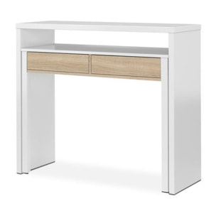 Mesa de escritorio extensible Bureau Blanco Artik (Blanco Mate) - Roble Canadian