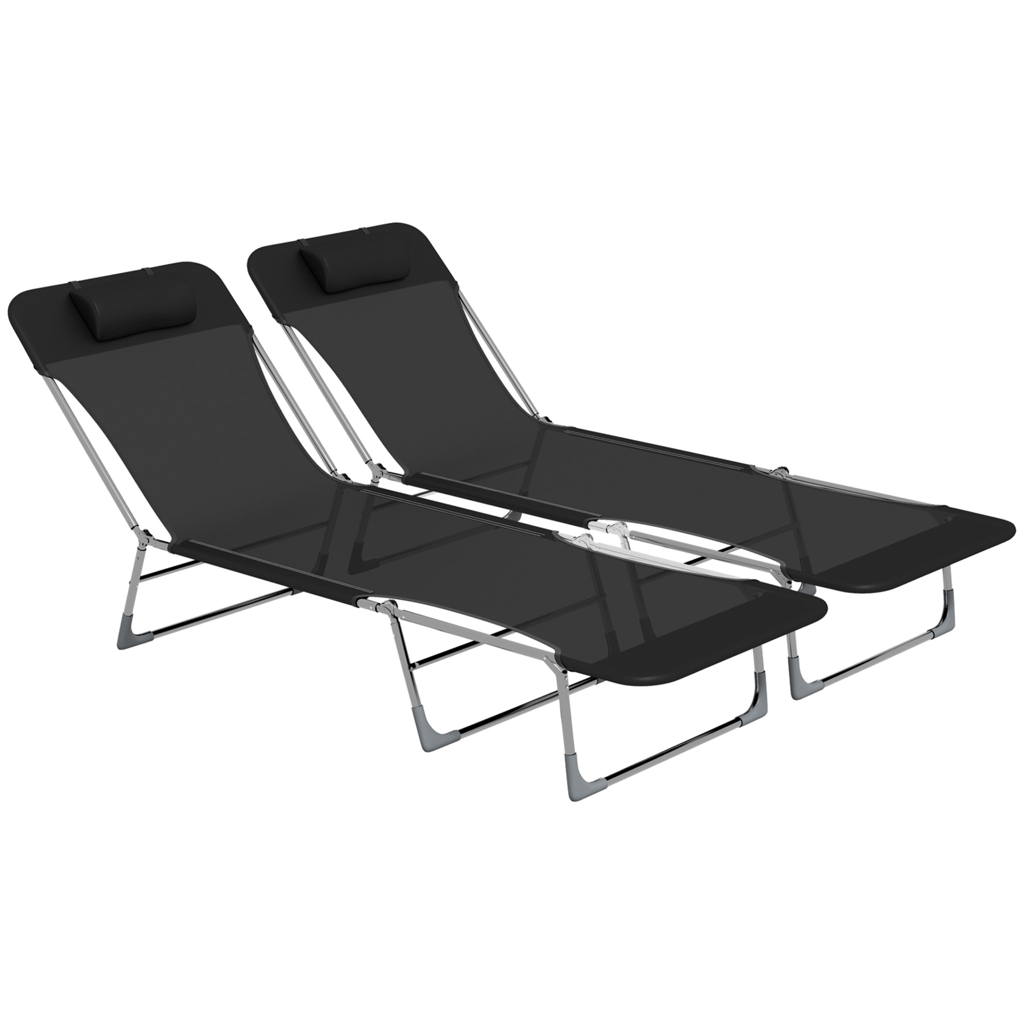 Conjunto de 2 Tumbonas Plegables y Reclinables de Jardín con Reposacabezas y Respaldo Ajustable en 5 Niveles Carga 120 kg para Playa Terraza 182x56x24,5 cm Negro