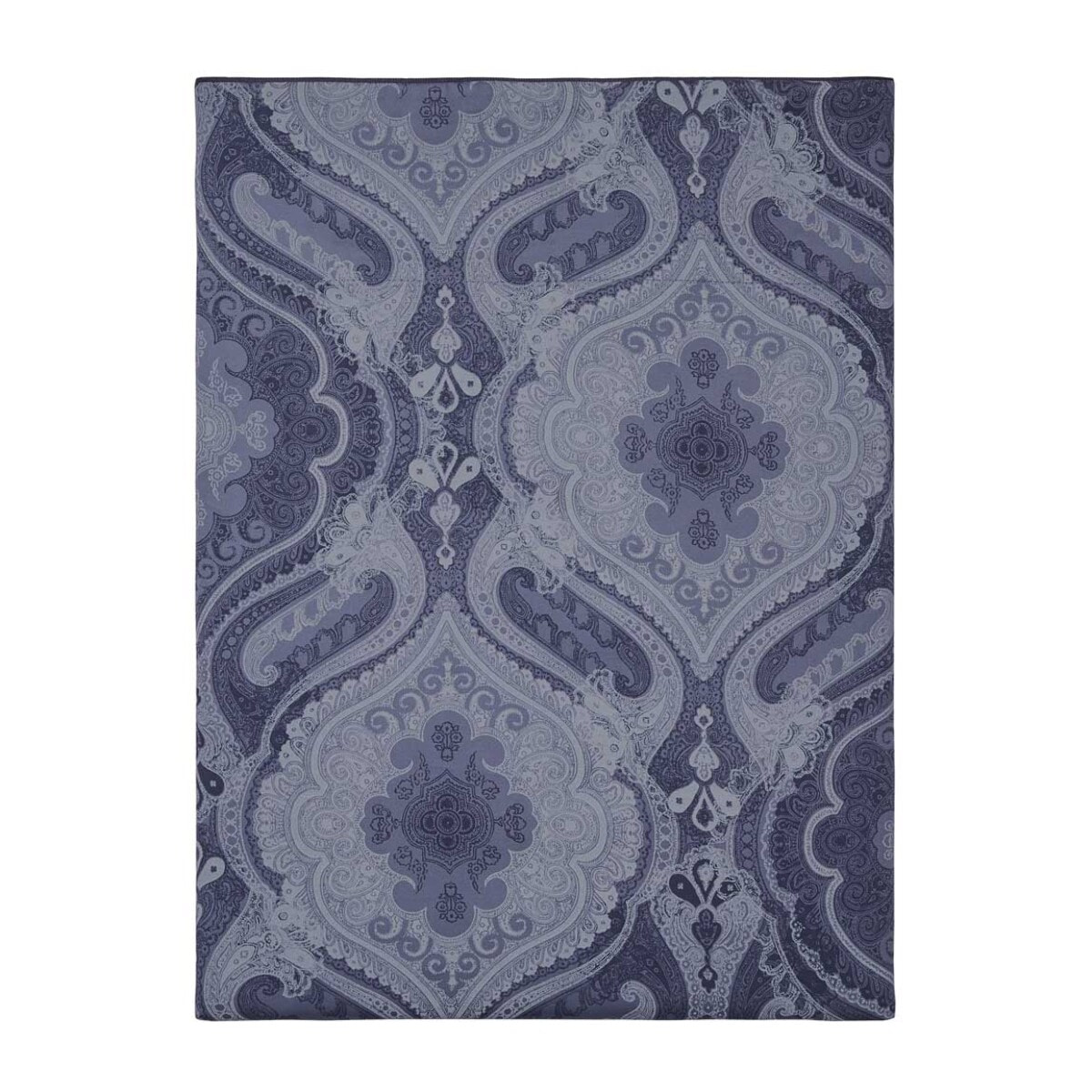 Drap plat imprimé en satin de coton bio, SHALIMAR, Bleu Marine