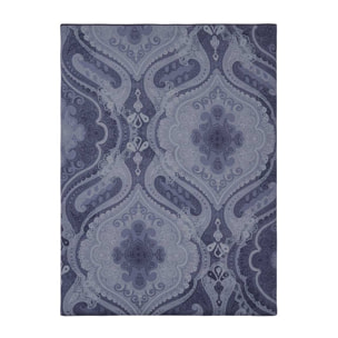 Drap plat imprimé en satin de coton bio, SHALIMAR, Bleu Marine