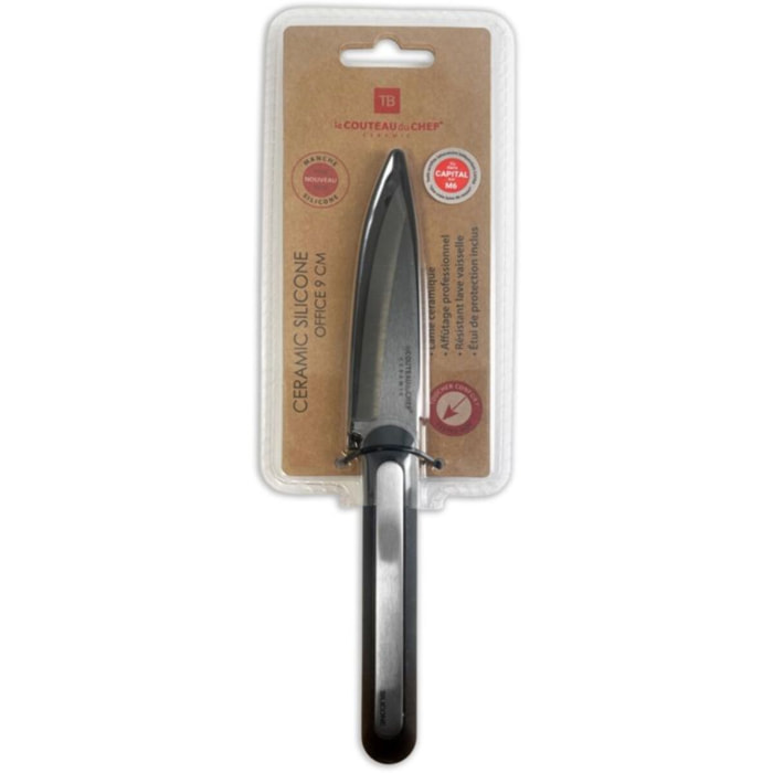 Couteau Office LE COUTEAU DU CHEF silicone manche - lame noir Blister Pegb