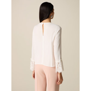 Oltre - Blusa in viscosa con dettagli in pizzo - Bianco