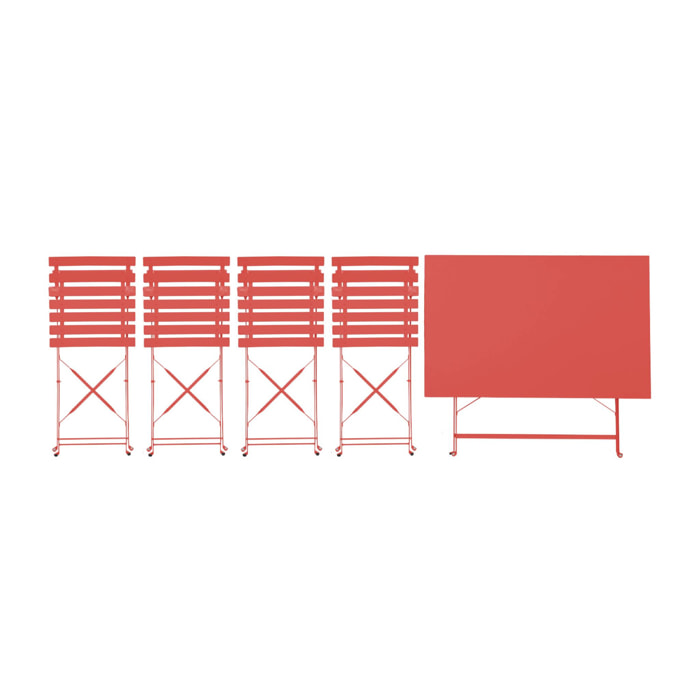 Table de jardin bistrot pliante métal + 4 assises 110 x 70cm. avec quatre chaises pliantes. acier thermolaqué