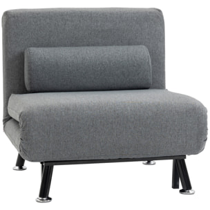 Sofá Cama de 1 Plaza 3 en 1 Sofá Cama Plegable Tapizado en Lino con Respaldo Ajustable de 5 Niveles y Almohada Acolchada para Oficina Dormitorio Salón 75x70x75 cm Gris Oscuro