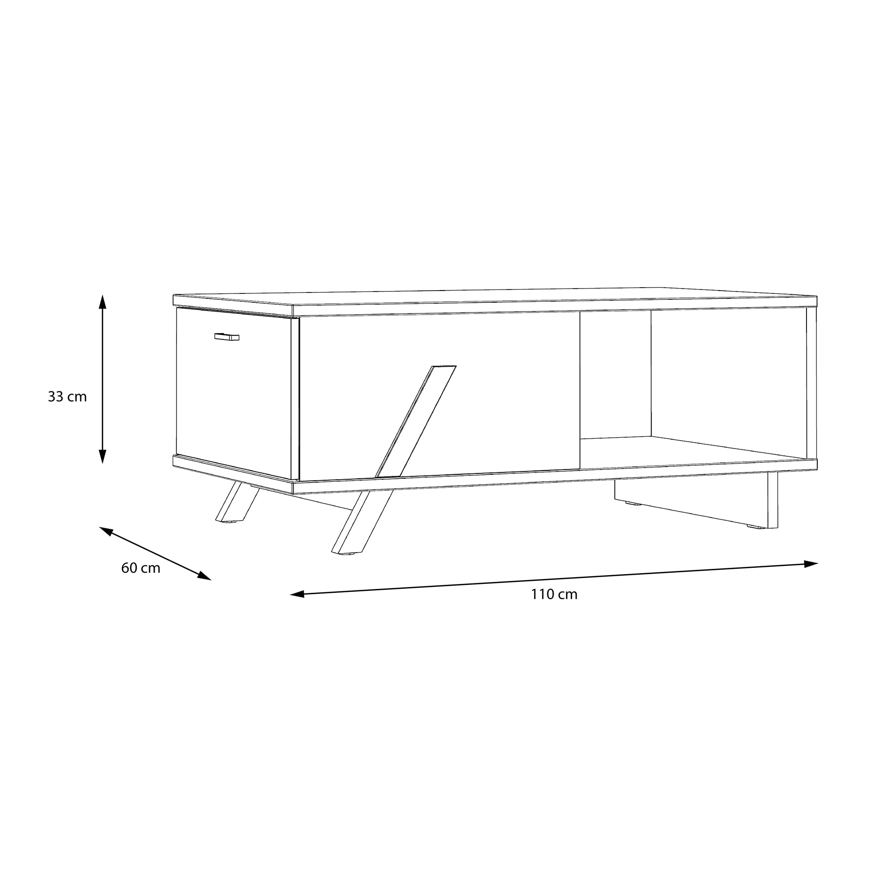 Mesa de centro GOLDEN - puerta lateral abatible - gris y negro mate - 110x50x33cm