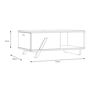 Mesa de centro GOLDEN - puerta lateral abatible - gris y negro mate - 110x50x33cm