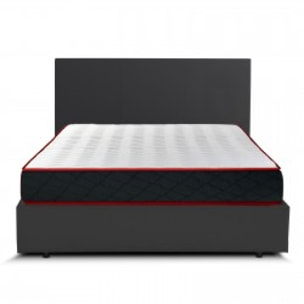 Lit coffre sommier relevable noir + Matelas Memoire de Forme | Modele Rome Simili Cuir | Grande capacite de stockage