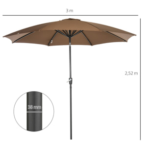 Sombrilla de Jardín Ø300x240 cm Parasol de Terraza con Manivela Techo Inclinable y 8 Varillas de Metal para Patio Balcón Exterior Marrón