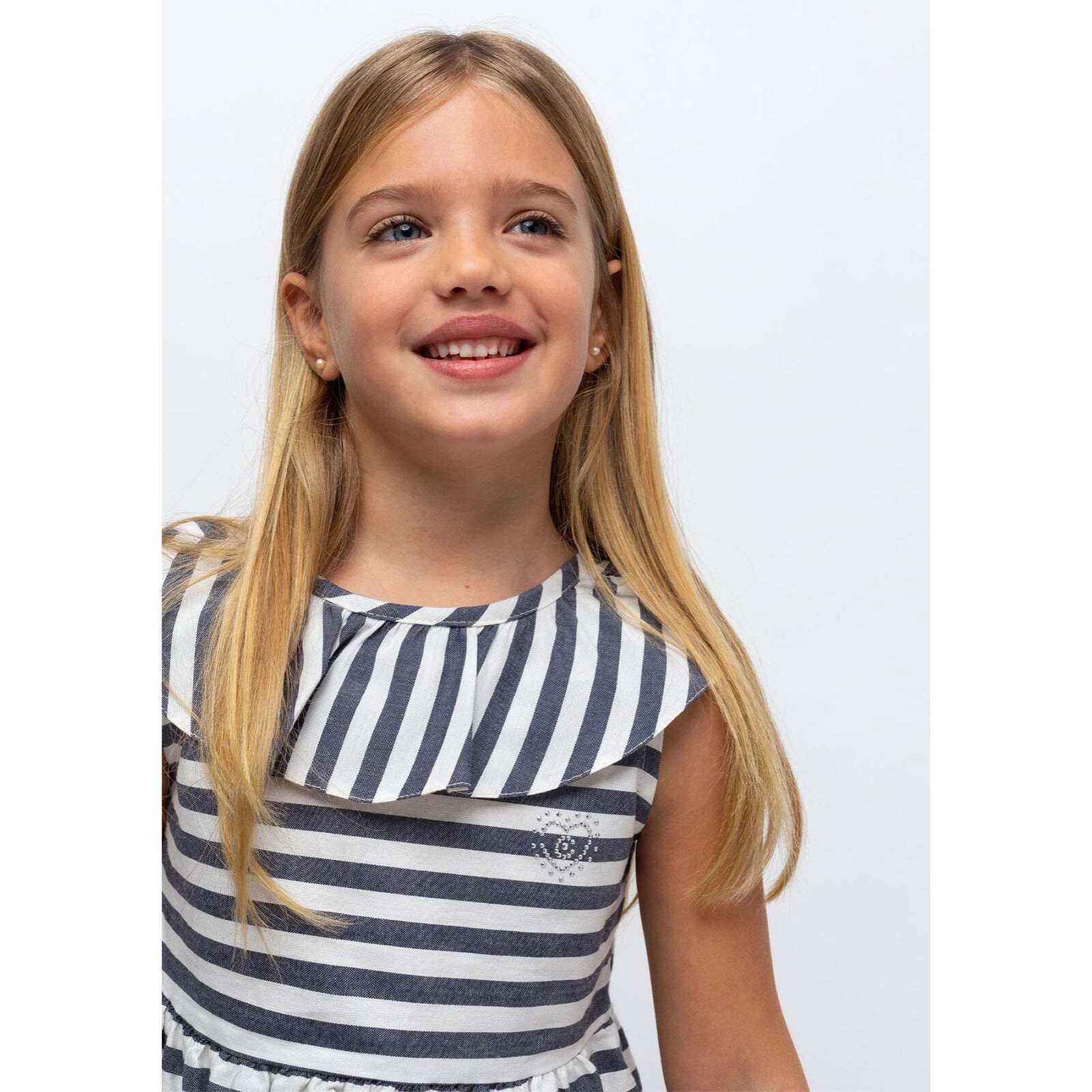 Abito da bambina con volant a righe  navy