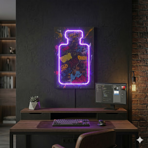 Tableau LED - HOME DECO FACTORY - Flacon - Graphique - Lumineux - Rose et blanc