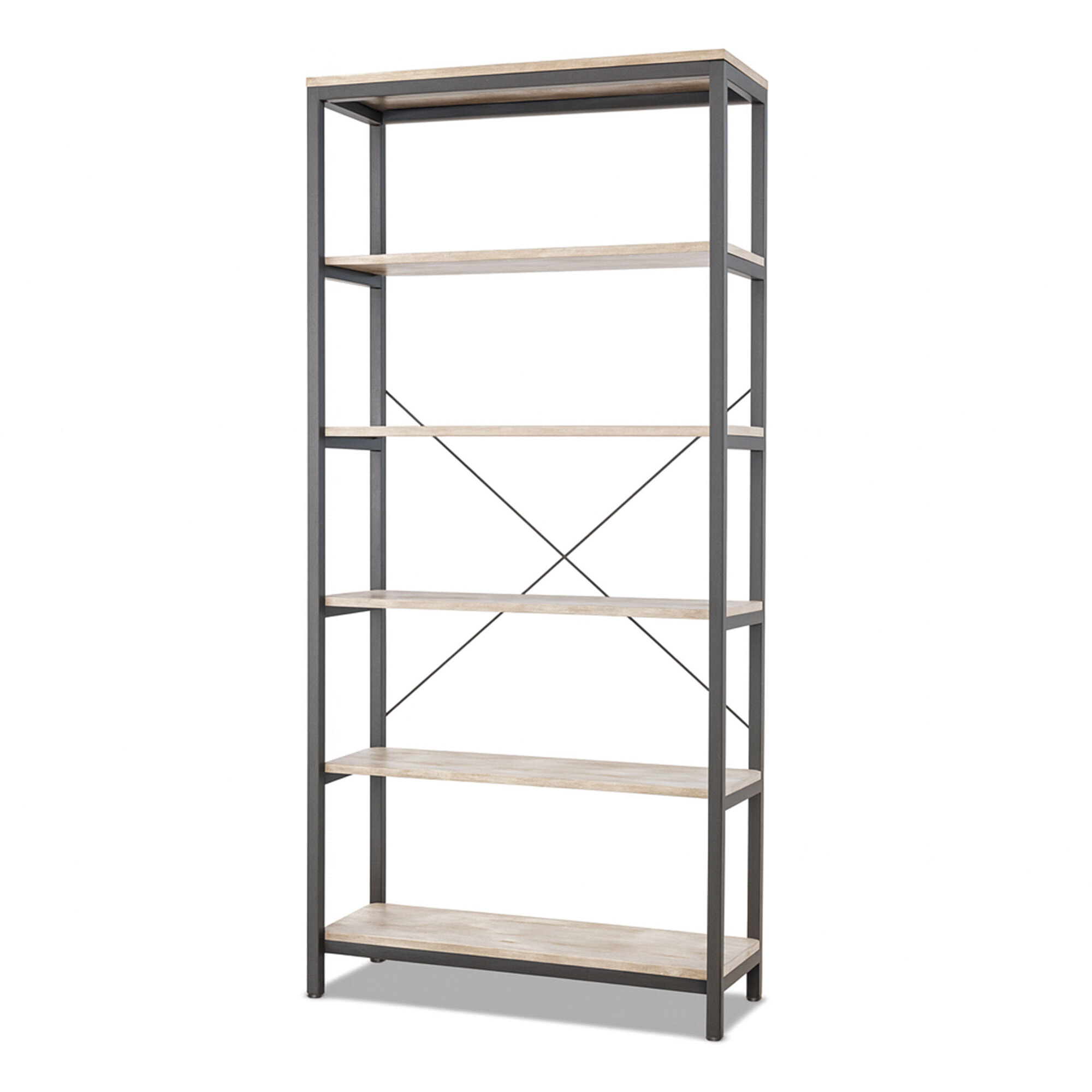 Ganbaru - Libreria scaffale a 6 ripiani 80x30xH180 cm in stile industrial bleach