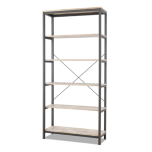 Ganbaru - Libreria scaffale a 6 ripiani 80x30xH180 cm in stile industrial bleach