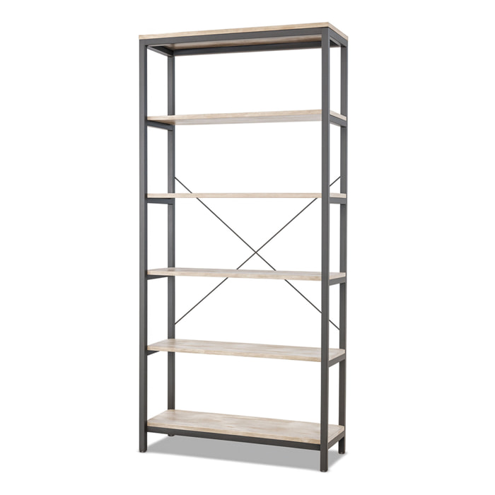 Ganbaru - Libreria scaffale a 6 ripiani 80x30xH180 cm in stile industrial bleach