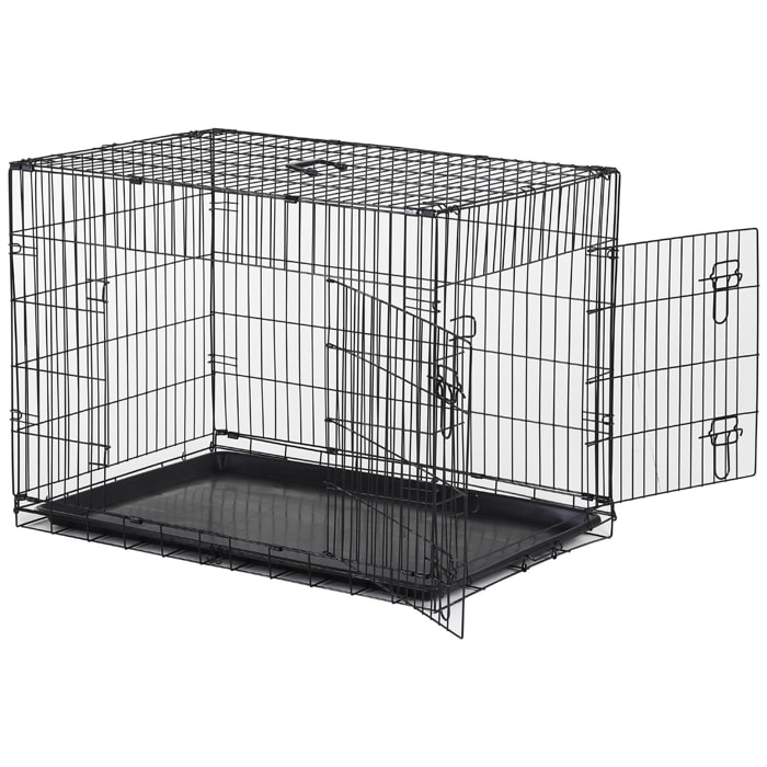 Cage caisse de transport pliante pour chien en métal noir 91 x 61 x 67 cm