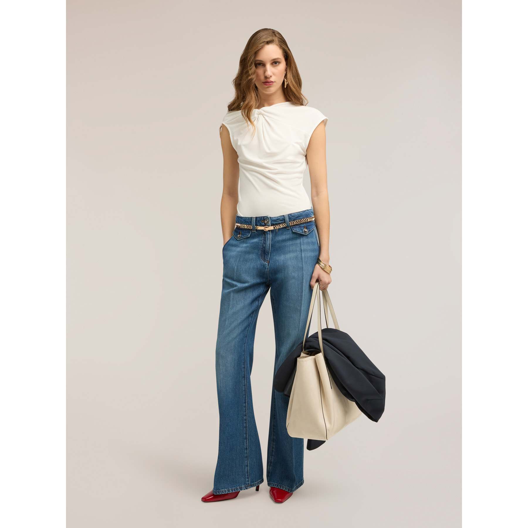 Motivi - Top in jersey con nodo - Bianco