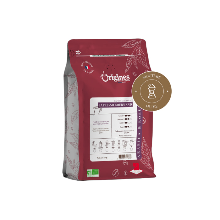 Café Bio - Expresso Gourmand - Blend Arabica et Robusta - Moulu Filtre 250g