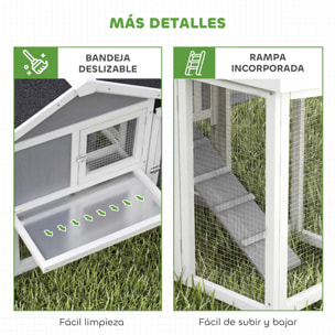 Gallinero para Exterior Grande de Madera, 204x85x93 cm, Gallinero con Caja de Anidación, Corral, Bandeja Extraíble, Techo Impermeable, Rampa y Percha, Jaula para Conejos, Patos, Gris