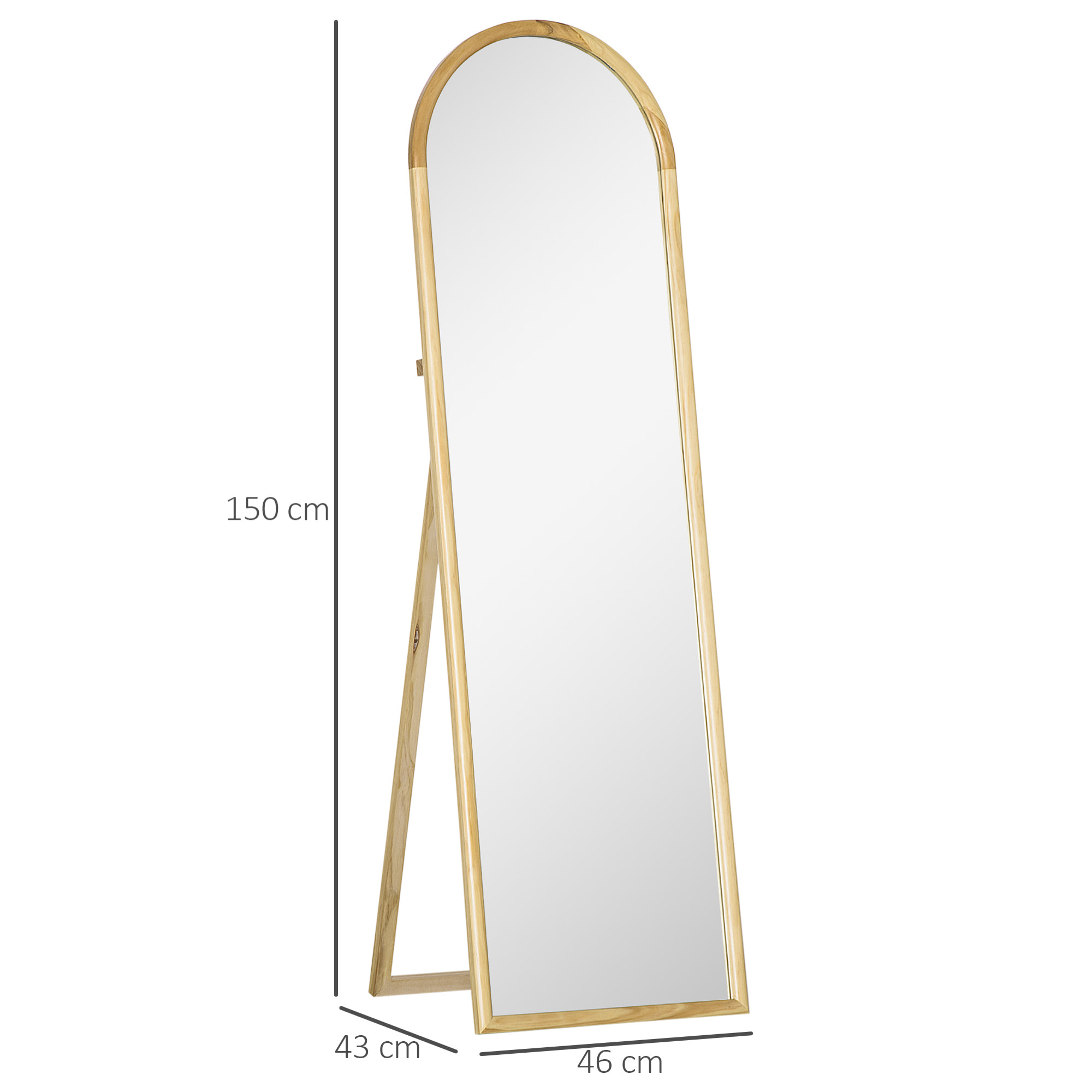 Miroir sur pied style scandinave dim. 46L x 43l x 150H cm piètement cadre bois de pin verre