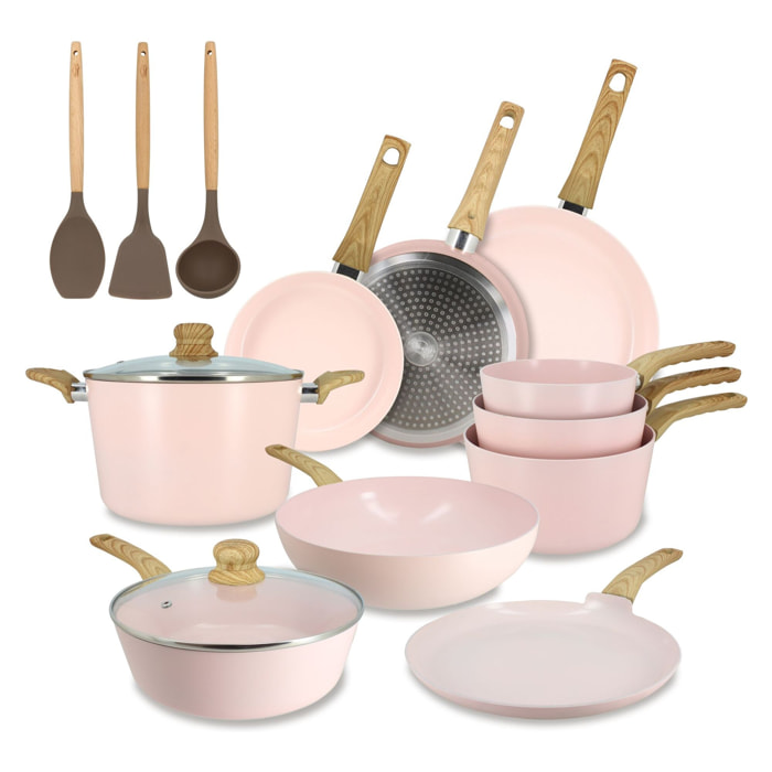 Batterie de cuisine 13 pièces céramique rose - tous feux COLORAMA