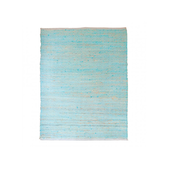 Tapis rectangulaire bleu en cuir et chanvre 120x180cm - BERBERE