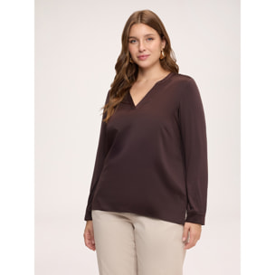 Fiorella Rubino - T-shirt bimaterica in raso e jersey - Marrone