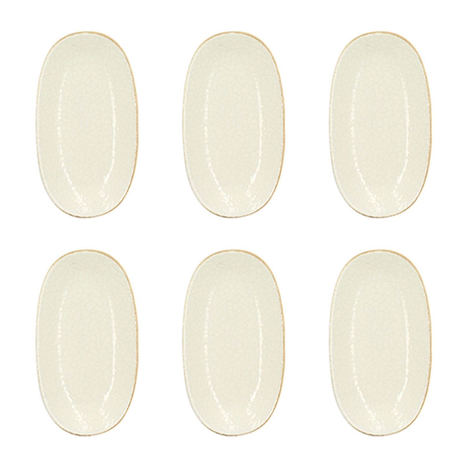 Lot de 6 assiettes ovales en porcelaine blanche et liseré beige 19cm NUANCE