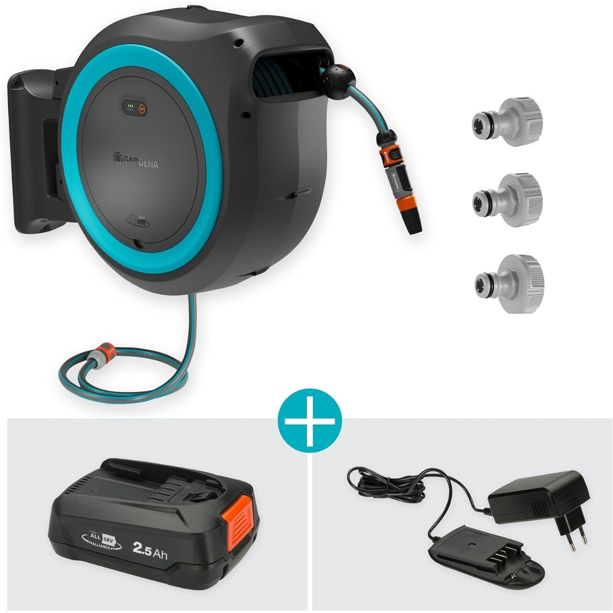 Dévidoir automatique sur batterie PowerRoll XL -35 m - GARDENA - Bleu turquoise - 18640-20