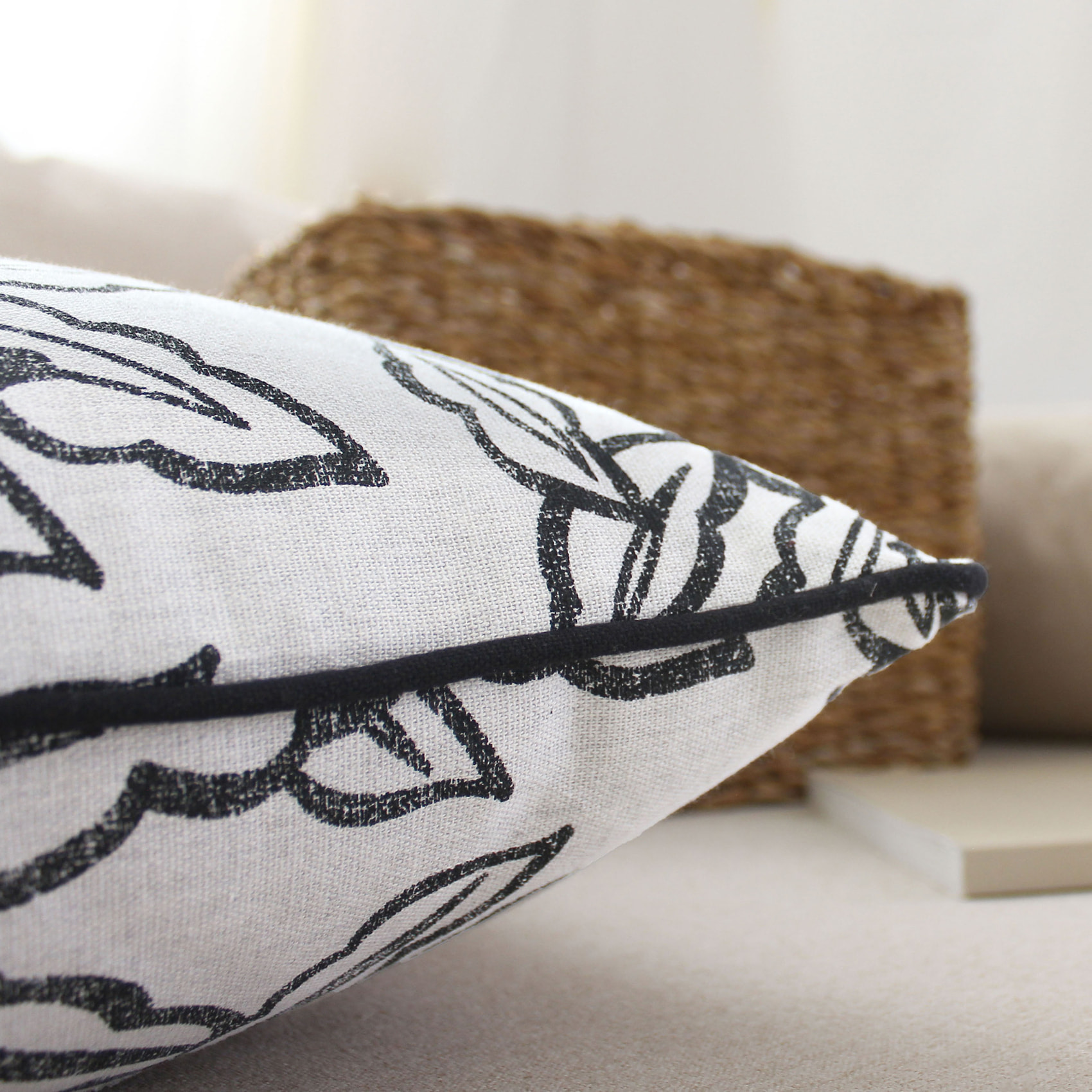 Coussin déhoussable en coton recyclé Chambray - Gris Foncé