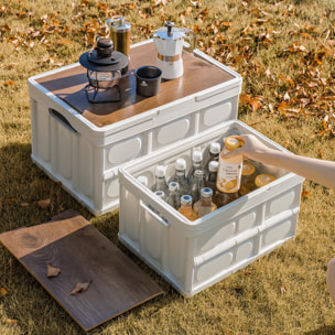 Caja de almacenamiento plegable color blanco con tapa imitación madera