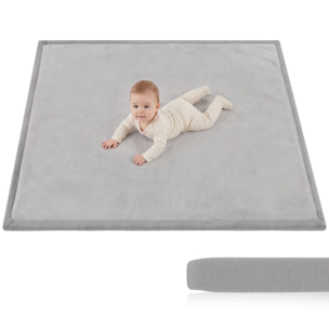 AIYAPLAY Alfombra Bebés Acolchada, 127x127 cm, Espuma de 3 cm, Colchoneta de Juegos, Franela Suave, Antideslizante, Resistente al Agua y Fácil de Limpiar, Gris Claro