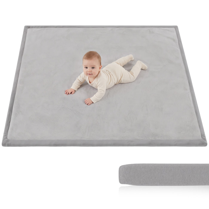 AIYAPLAY Alfombra Bebés Acolchada, 127x127 cm, Espuma de 3 cm, Colchoneta de Juegos, Franela Suave, Antideslizante, Resistente al Agua y Fácil de Limpiar, Gris Claro