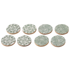 J-Line Dessous de verre - bois - vert/blanc - set de 8