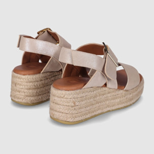 Sandalias de Serraje - Platino - Tacón: 6 cm