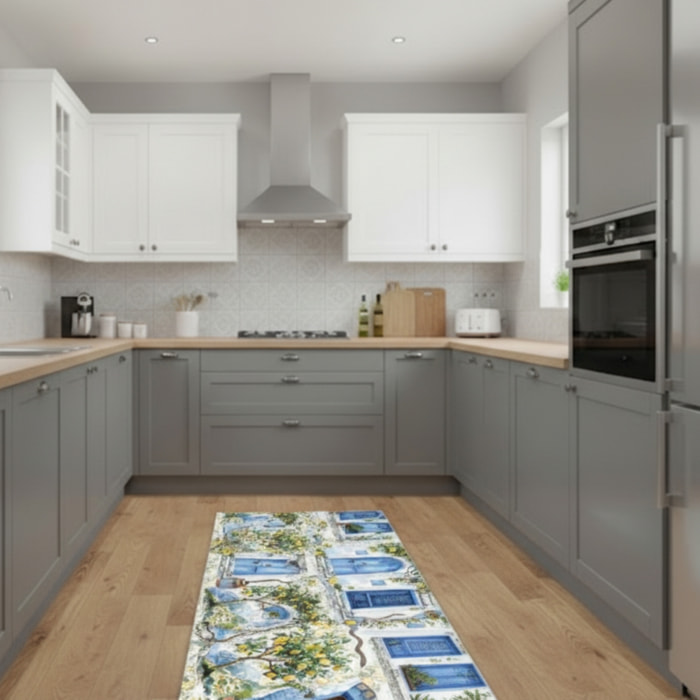 CASSESE HOME Passatoia/Tappeto Bordato in Poliestere con Retro Antiscivolo in PVC Made in Italy_Dec.1093