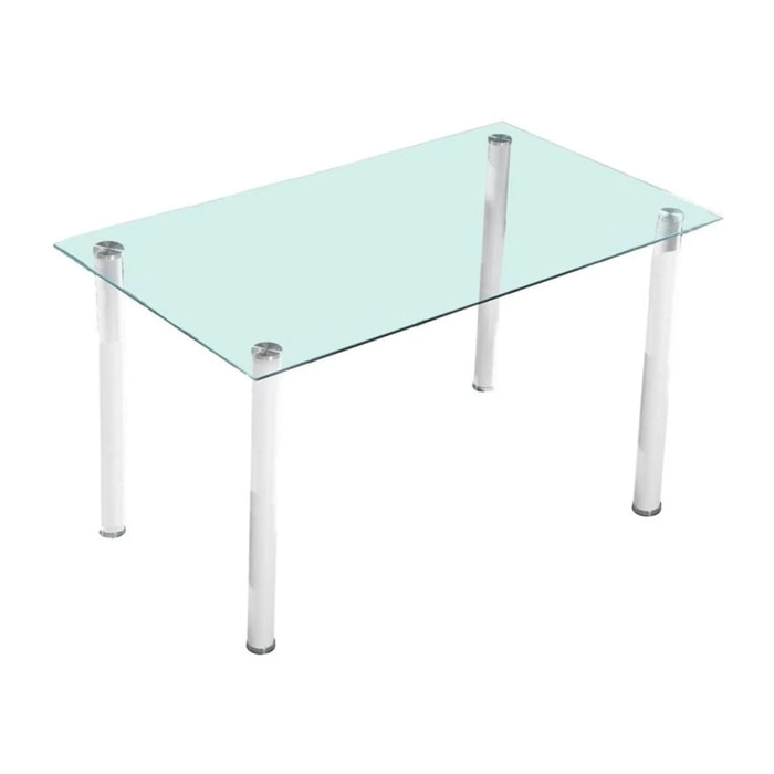 Mesa de comedor fija con sobre de cristal en blanco 140x80 cm Yuri Blanco