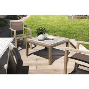 HECTOR - Table basse de jardin carrée béton 83x83 cm pieds en bois Acacia
