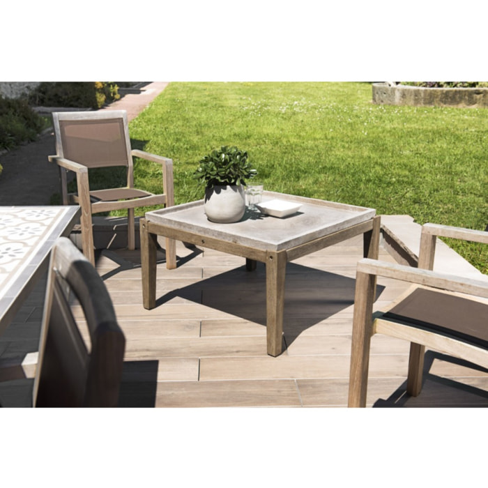 HECTOR - Table basse de jardin carrée béton 83x83 cm pieds en bois Acacia