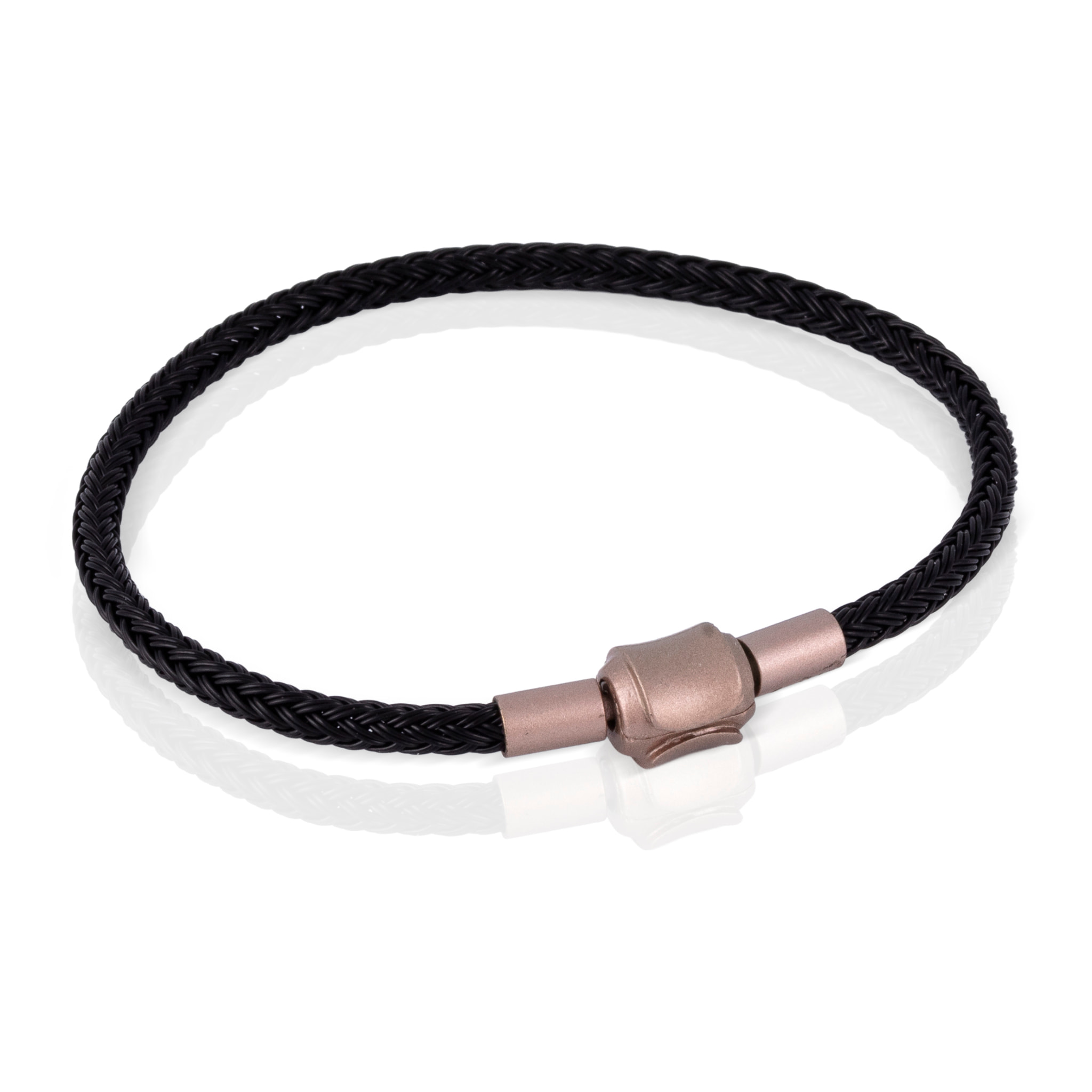 Pack de 2 pulseras rígidas trenzadas de alambre de acero rojo y negro con cierre de barril de cobre.