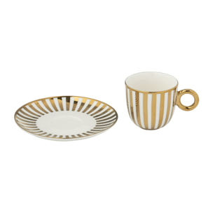 J-Line tasse + sous-tasse Lignés - porcelaine - blanc/or - small