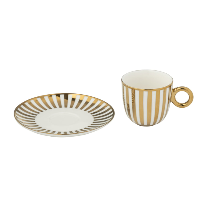 J-Line tasse + sous-tasse Lignés - porcelaine - blanc/or - small