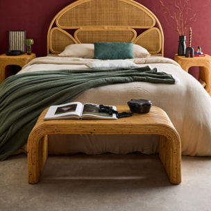 Banc. bout de lit en rotin naturel. 100cm. bords arrondis. L 100 x P 45 x H 40cm