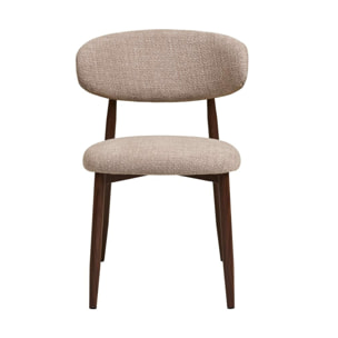 Eddie - lot de 2 chaises en tissu texturé - pieds en acier effet bois - Marron / Beige